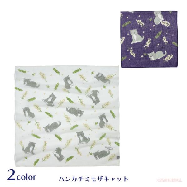 [メール便対応] ハンカチミモザキャット(ノアファミリー 猫グッズ ネコ雑貨 ねこ柄 かわいい 女性...