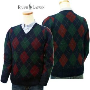 POLO by Ralph Lauren アーガイル柄 ウール混 Vネック セーター【ラルフローレン...