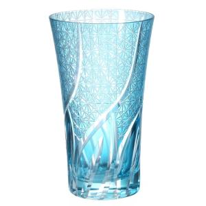 切子ビールグラス　レークブルー　400cc　淡い水色　ガラスグラス　タンブラー　コップ　おしゃれ　か...