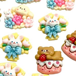 デコパーツ アクリル ウサギ 動物 5個 イチゴ ドーナツ カップ