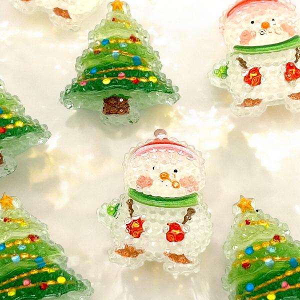 アクリルパーツ デコ クリア 2個 ツリー 雪だるま クリスマス 冬 貼り付け ハンドメイド 手芸 ...
