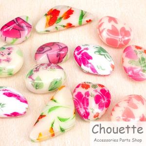 限定割引　アクリルビーズ 花柄プリント 4個  ハンドメイド 手芸材料 パーツ 素材 大人 ピアス  pt-849b