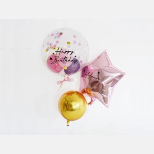 【PINK】誕生日・結婚式などメッセージ選べます◆Sサイズ◆35cmクリアバルーン＆ スター＆ラウンド ガス入り 風船 誕生日 飾りつけ バースデー★送料770円★｜chelseachips