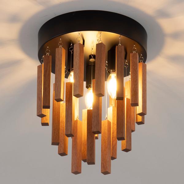 シーリングライト おしゃれ 北欧 3灯 E12 木 天井照明 LED 明るい モダン ダイニング イ...