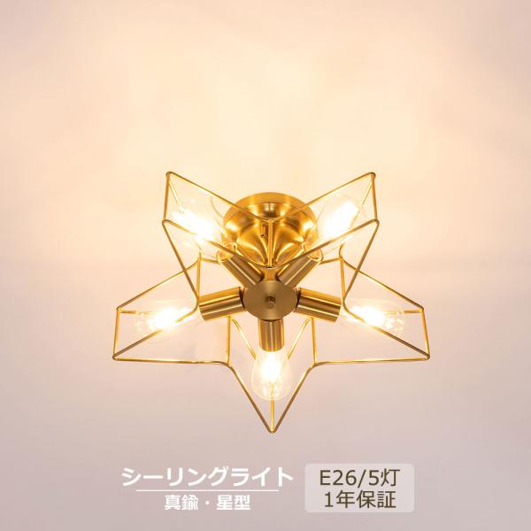 シーリングライト おしゃれ 真鍮 天井照明 星 5灯 LED 北欧 モダン レトロ エレガント アン...