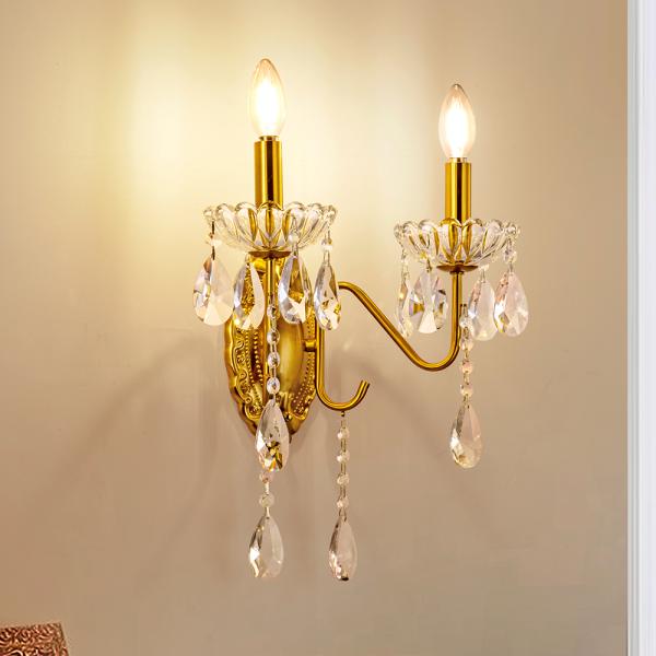 ウォールライト シャンデリア シングルキャンドル おしゃれ 2灯 ブラケットライト 真鍮 壁掛け照明...