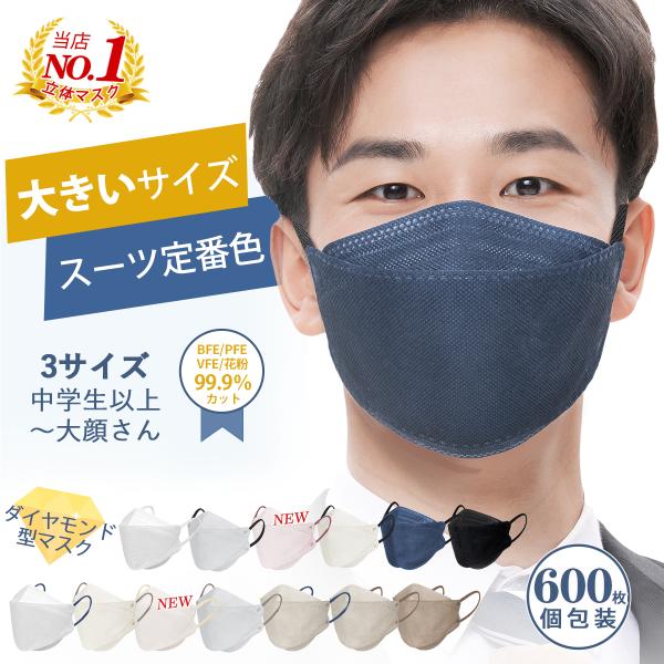 大容量600枚！マスク 不織布 大きめ 立体 マスク 大きいサイズ 3Dマスク バイカラー マスク ...
