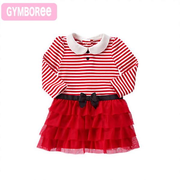 ジンボリー 正規品 Gymboree -2)チュール付き♪赤のボーダーワンピース (NB 3M 6M...