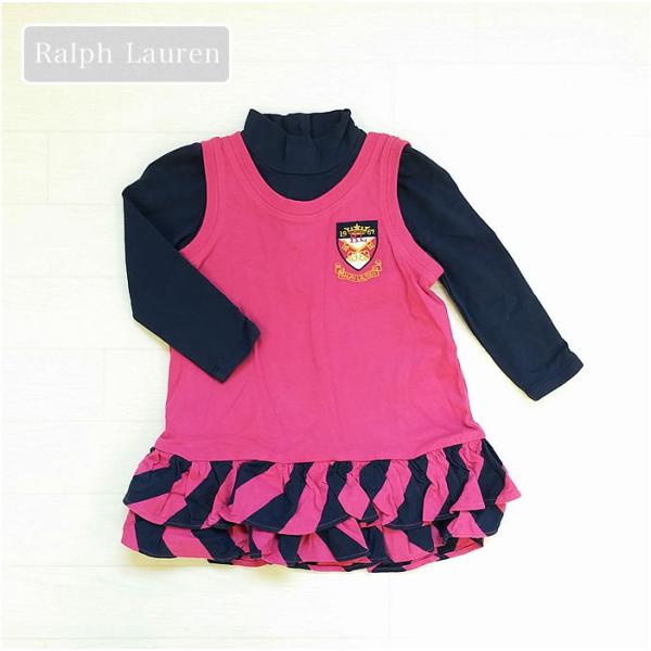 ラルフローレン(Ralph Lauren-3)正規品ショッキングピンクのフリルワンピースとネイビー（...