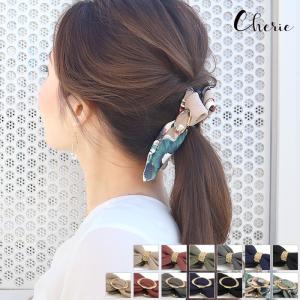 バナナクリップ リボン シフォン レディース 総柄 花柄 ヘアアクセサリー ポイント消化