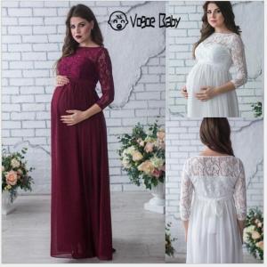 マタニティドレス ロング 七分丈 レース 妊娠 結婚式