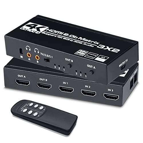 ELEVIEW HDMI マトリックス 切替器 セレクター 3入力2出力 4K@60Hz HDR対応...