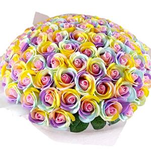お好きな本数 ソープフラワー花束 レインボーローズ パステル(a) 60本 ブーケ 虹色のバラ 誕生日 還暦 60歳 記念日 お祝い 造花 ギフト プ｜cherrype