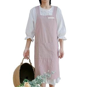 Anyasun エプロン 首掛け リネン カフェ風 シンプル おしゃれ ナチュラル 北欧 無地 おしりが隠れる ポケット付き 男女兼用 (B04:ピンの商品画像