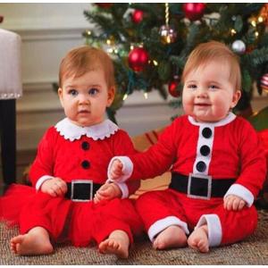 サンタ コスプレ衣装 ベビー かわいい ドット柄　ロンパース + 帽子 2点セット 新生児 後ろ開き 長袖 男の子 女の子