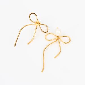 【Marni】ゴールド Bow ドロップイヤリング、パール付き MARNI マルニ ピアス BOW DROP EARRINGS WITH PEARLS リボン