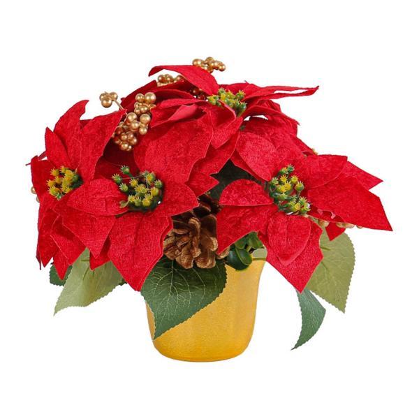 クリスマス人工赤いポインセチア植物鉢植え赤いポインセチアギフト装飾飾り暖炉卓上結婚式の棚の装飾