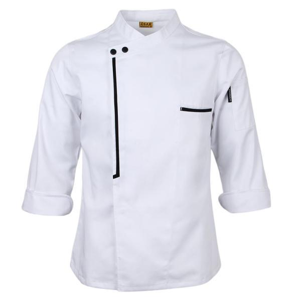 長袖コックシャツ 男女兼用 コックコート 飲食店 ホール 全５サイズ３色 - 白, M  厨房服 