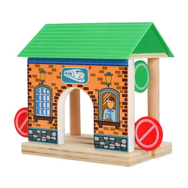 バリケード駅 鉄道シーンのおもちゃ 木製鉄道シーンアクセサリーおもちゃユニバーサル