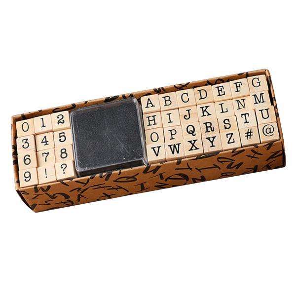 40xヴィンテージスタイル木製アルファベット番号ラバースタンプ教育