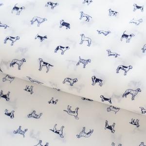 リバティプリント【タナローン/エターナル】マンズベストフレンド（白地ネイビー柄　AE）　Man's Best Friend　1611110-ae