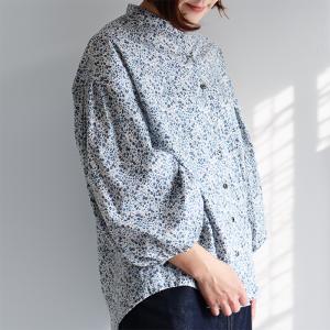 リバティ ブラウス　ぽわんと袖ブラウス　＜フィービー＞シャツブラウス　バルーン袖　ゆったり　楽ブラウス　リバティプリント　フリー　日本製