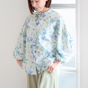 リバティ ブラウス　ぽわんと袖ブラウス　＜イルマ＞シャツブラウス　バルーン袖　ゆったり　楽ブラウス　リバティプリント　フリー　日本製