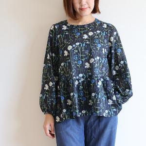 長袖リヨセルローンペプラムブラウス　＜スプリングガーデン＞　へプラムデザイン　バルーン袖　プルオーバー　女性らしいデザイン　日本製