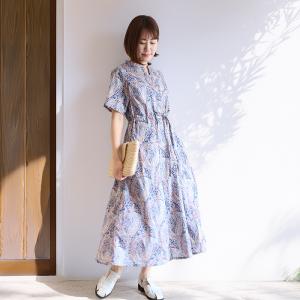 リバティ 半袖ワンピ　スキッパーOP　＜フェリックスアンドイザベル（ペイズリー＞　リゾートワンピ　CLIOシリーズ　楽　ゆったり　着やせ　リバティプリント　