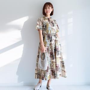 リバティ 半袖ワンピ　スキッパーOP　＜オデッセイ＞　リゾートワンピ　CLIOシリーズ　楽　ゆったり　着やせ　リバティプリント　