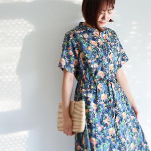 リバティ 半袖ワンピ　スキッパーOP　＜コンサヴァトリー＞　リゾートワンピ　CLIOシリーズ　楽　ゆったり　着やせ　リバティプリント　