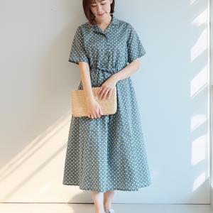 リバティ 半袖ワンピ　オープンカラーOP　＜デイジーリンク＞　リゾートワンピ　CLIOシリーズ　楽　ゆったり　着やせ　リバティプリント　