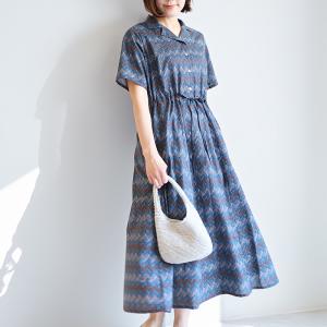 リバティ 半袖ワンピ　オープンカラーOP　＜ストロボ＞　リゾートワンピ　CLIOシリーズ　楽　ゆったり　着やせ　リバティプリント　