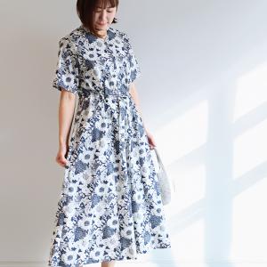 リバティ 半袖ワンピース スタンドカラー　＜スイムダンクレア＞　リゾートワンピ　CLIOシリーズ　楽　ゆったり　着やせ　リバティプリント　国産　