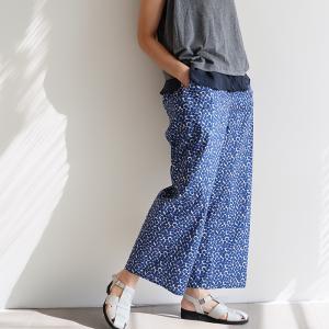 リバティ ワイドパンツ　＜ザンジーサンビーム＞ ネイビー　柄パンツ　涼しい　楽ちんパンツ　リゾート　リバティプリント　国産　