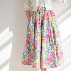リバティ　スカート（サマーインザサン）ピンクミックス　14ハギスカート　すっきり　ポケット付　美シルエット　タナローン　リバティプリント　日本製