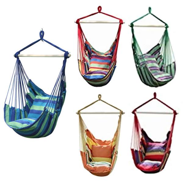 クッション付きチェアハンモック ロープチェア 室内 戸外 ガーデン 2クッション付き 4色 帆布 ア...