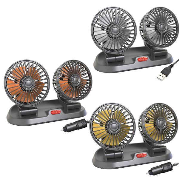 デュアルファン 車載用 扇風機 5V USB 12V 24V USB給電 シガーソケット給電 車内 ...