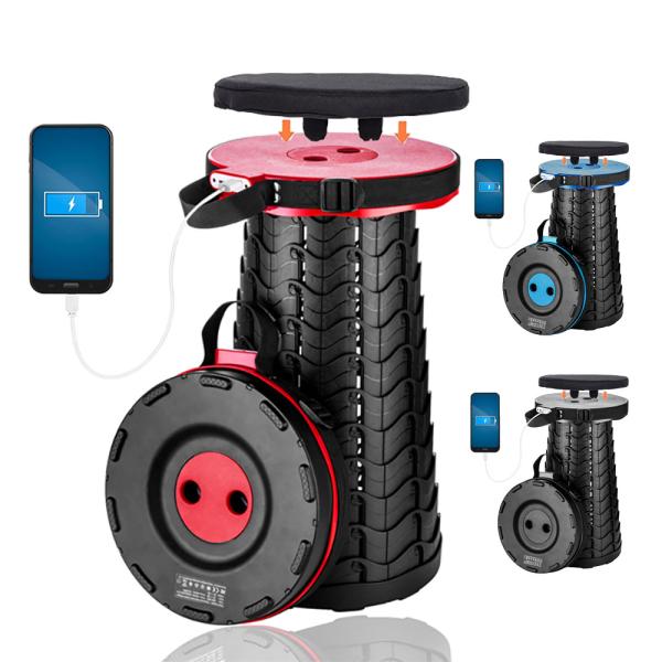 スマホ充電可 クッション付き ポータブル チェア 折りたたみ式 アウトドア 椅子 伸縮式 スツール ...