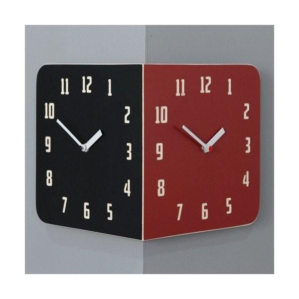 電波時計 Morden Retro Round Corner Clock (Black&amp;Red) コ...