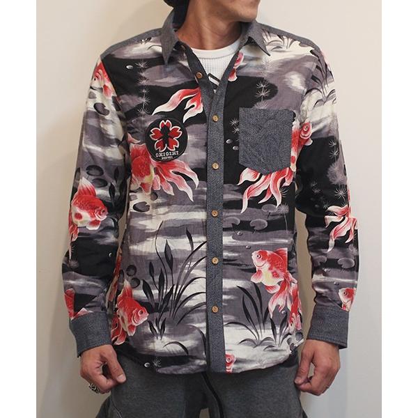 CHIGIRI ちぎり　50%OFF SALE!! 和柄デニム切替シャツ　CHS32-982 和柄 ...
