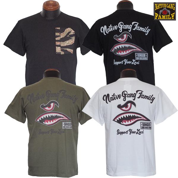 NATIVE GANG FAMILY ネイティブギャングファミリー　シャークフェイスインクジェットT...
