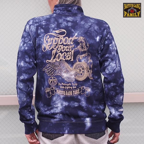 NATIVE GANG FAMILY 　フェザーホイール＆ガール絞り染め裏毛スタンドネックジップジャ...