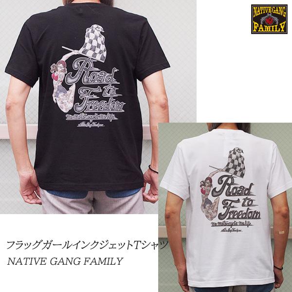 NATIVE GANG FAMILY ネイティブギャングファミリー　フラッグガールインクジェットTシ...