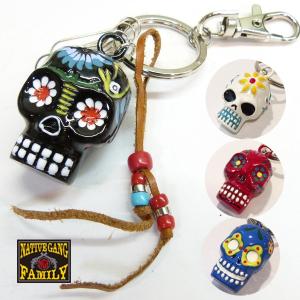 メキシカンスカル(髑髏)・カイゼル髭デザイン フラワー(花)彫り ブラス