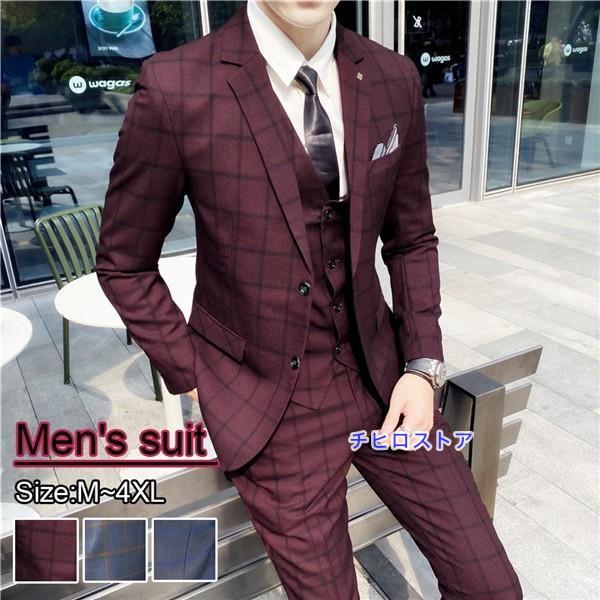 男性用 春夏 スリム 大きいスーツ 小さいスーツメンズスーツ チェック柄 ビジネススーツ 2つボタン...