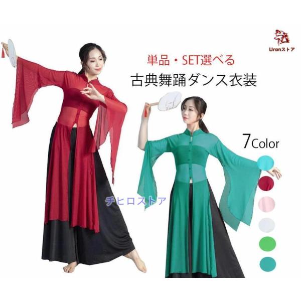 古典ダンス衣装 レディース シースルー社交ダンスウェア スリット長袖ロングブラウス チャイナドレス ...