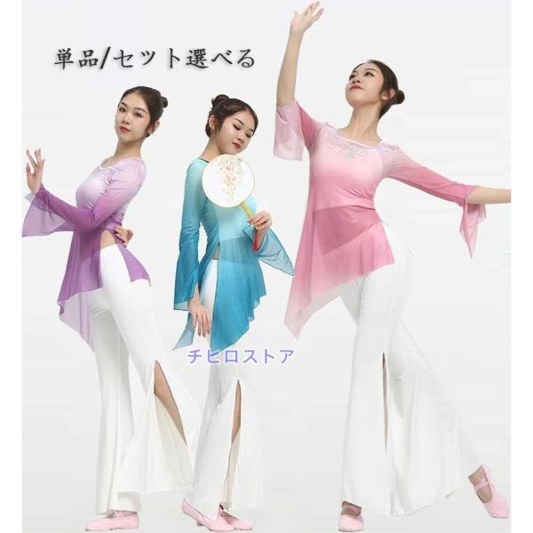 バレエ 古典ダンス衣装 レディース 古典舞踊 衣裳 中華ダンス チャイナ民族ダンスウェア 練習着 長...