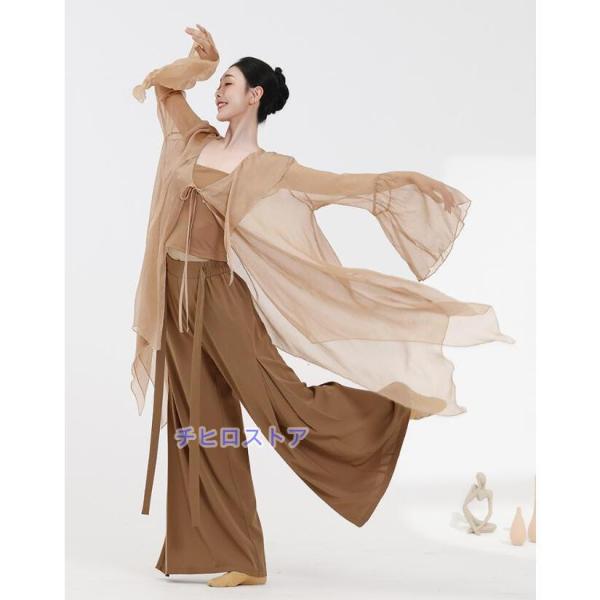 ブラウン系 ダンス衣装 ロング丈 長袖 フリル 不規則裾 羽織 ブラウス カーディガン シアー素材 ...
