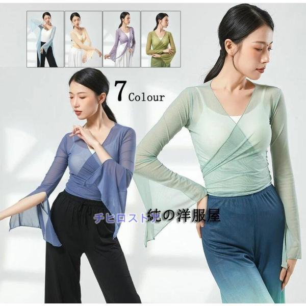 ダンス 衣装 中華ダンス 古典舞踊 バレエ 社交ダンス 衣装 大人 長袖 Ｖネック 交差 開襟 ブラ...